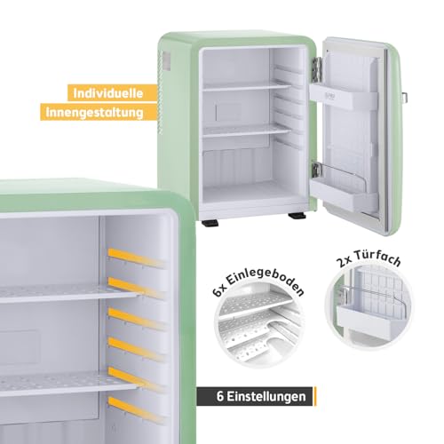 TZS First Austria - Retro Mini Kühlschrank 40L lautlos - Kleiner Minikühlschrank im Vintage-Design mit Innenbeleuchtung & 2 Türfächern - Minibar für Camping, Büro, Schlafzimmer & Hotel - mint