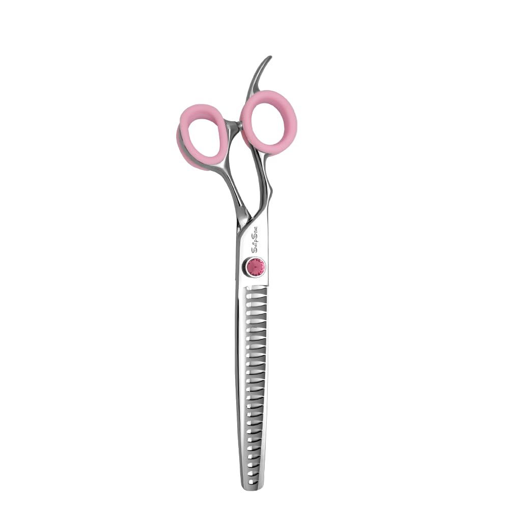 SnipStar 7in Dog Grooming Scissors, Left-Handed 18 Teeth Chunker,Pink