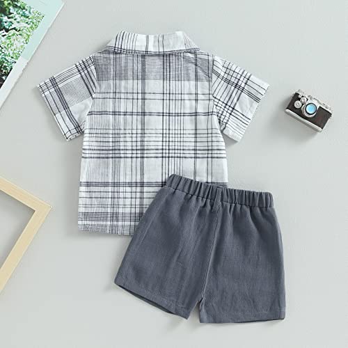 Fhutpw Baby Boys 2Pcs Summer Outfits Short Sleeve T-Shirt Tops Elastic Waistband Shorts Set Toddler Clothes (Striped White + Grey, 6-12 Months) #TOP6