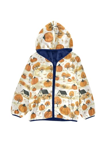 Fall Farmhouse Orange Pumpkin Girls Fleece Jacket Girls Fall Jacket Boys Coats Zip Up Hoodie Children Outerwear 2-10T