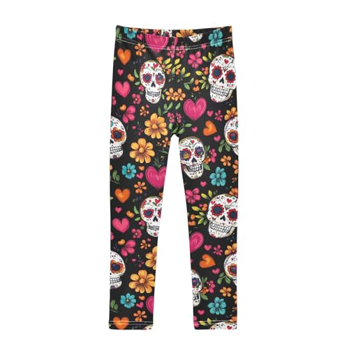 Day of The Dead Girls' Leggings Toddler Doodles Sugar Skulls Kids Yoga Pants Dance Active Tights 4T
