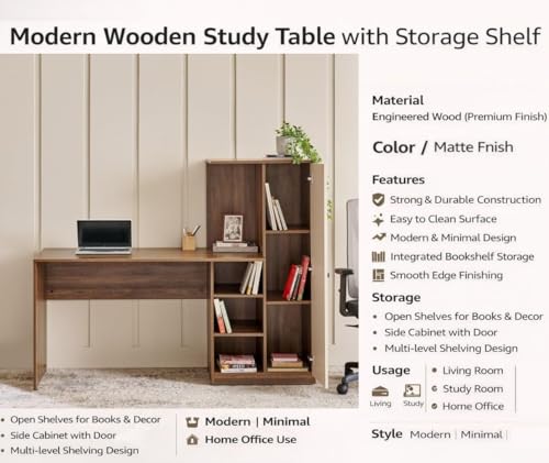 Image of SPYDER CRAFT Multipurpose Desk for Office, Study with Book Storage Engineered Wood Multipurpose Table (Free Standing, Finish Color -Irish Pink, DIY(Do-It-Yourself))