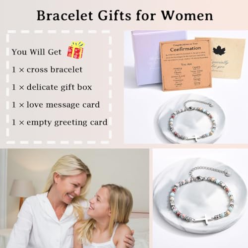 Image of Easter Basket Stuffers for Teens Girls, Christian Cross Bracelet Jewelry | Baptism Confirmation First Communion Easter Gifts for Girls