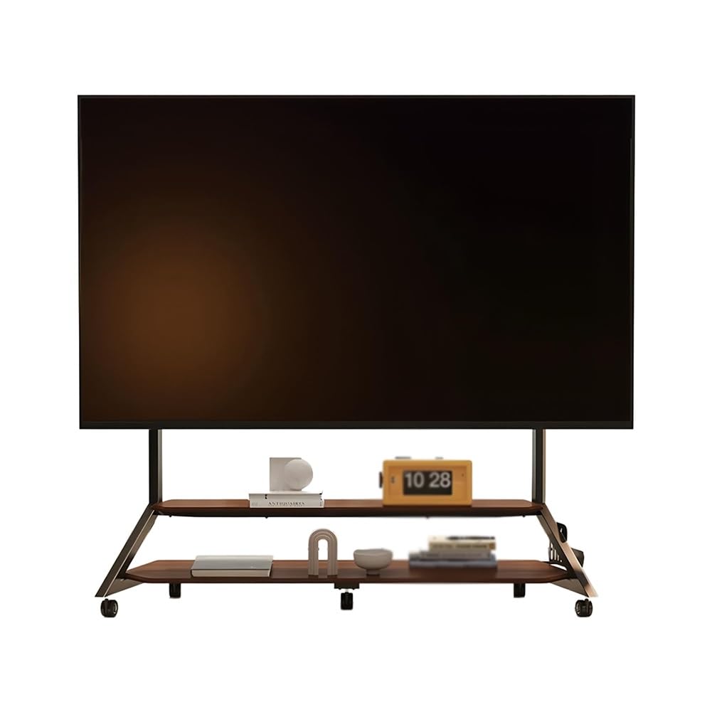 JKJZSALJ Mobile Tv Stand With Wheels, Rolling Tv Cart With 2-Tier Wooden Storage Shelves, Heavy Duty Portable Tv Stand For 60-100 Inch Tvs For Living Room, Bedroom