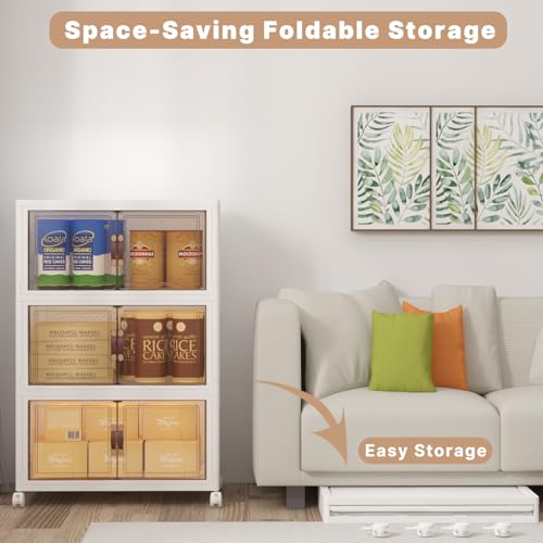 Image of UAMFURI Stackable Storage Bins with Lids, 360QT Closet Organizers and Storage Cabinet with Doors & Wheels, Lockable Plastic Foldable Drawers for Bedroom Dorm Office Garage(120QT*3,White)