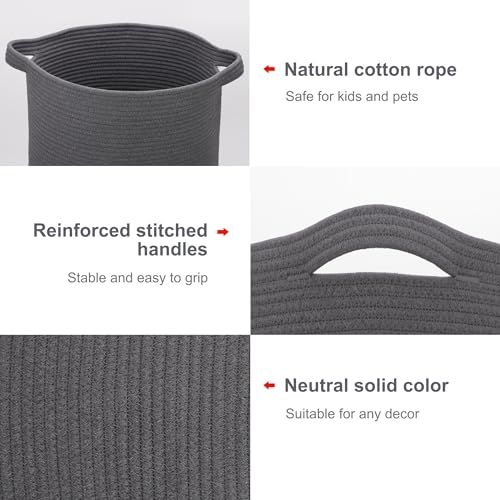 Image of Cotton Rope Blanket Basket, 72L Tall Laundry Hamper, Dark Gray