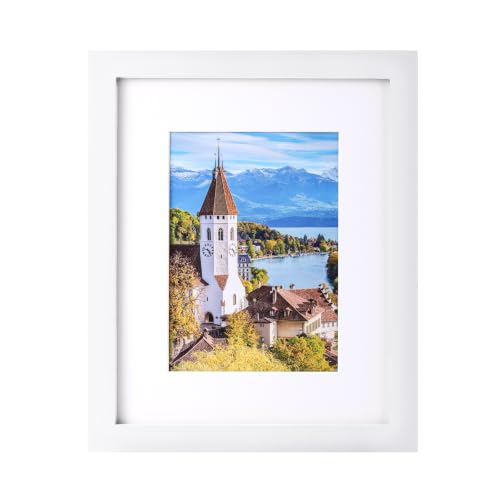 8.5x11 picture frame made of solid wood photo frame with shatter resistant plexiglass, display pictures 6x8 with mat or 8.5 x 11 without mat for tabletop display or wall mount, white 1 pack