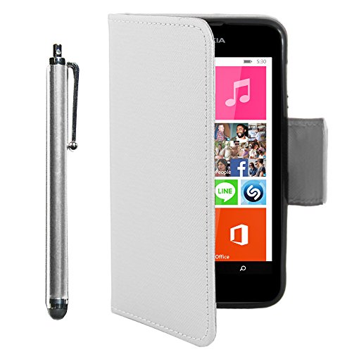 ebestStar - Coque Compatible avec Nokia Lumia 530 Etui PU Cuir Housse Portefeuille Porte-Cartes Support Stand + Stylet, Blanc [Appareil: 119.7 x 62.3 x 11.7mm,...