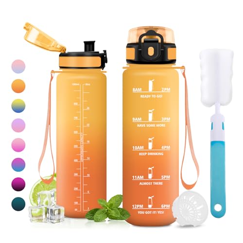 JAPORIA Gourde Sport 1L, Bouteille sans BPA, Bouteille d'eau avec Filtre, Gourdes pour l'école, Bureau, Sport, Yoga, Fitness