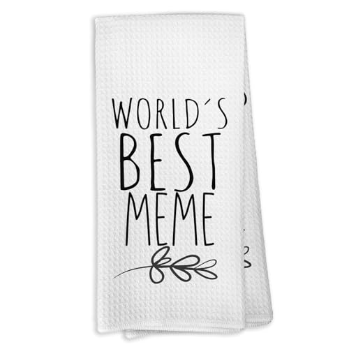 VRW World's Best Meme Kitchen Towels, Meme Gifts for Grandmother Grandma, Meme Gifts from Grandson Granddaughter Kids, Meme Mother's Day Birthday Gifts Tea Towels Kitchen Hand Towels 16x24 Inch