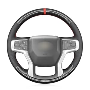 MEWANT DIY Black Genuine Leather PU Carbon Fiber Steering Wheel Cover for Chevy Blazer Silverado 1500 2500 Suburban