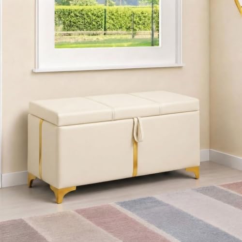 Storage Ottoman Bench with Hidden Storage, Foldable Faux Leather ...