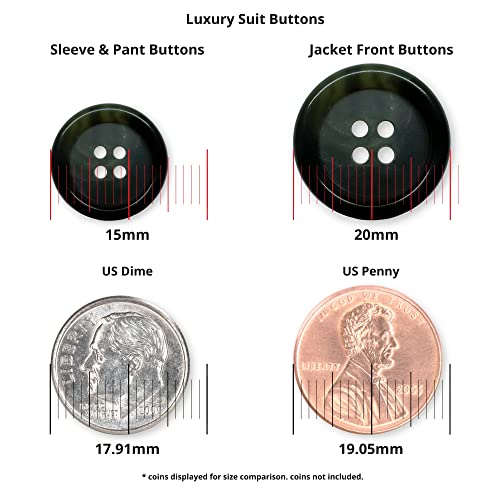 Buttonmode Luxury Suit Buttons 16Pc Set Includes 4 Buttons Measuring 20Mm (3/4 Inch) For Jacket Front And 12 Buttons Measuring 15Mm (9/16 Inch) For Jacket Sleeves And Pants, Green Olive, 16-Buttons #TOP5