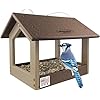 DutchCrafters Amish USA Made Recycled Plastic Large Hanging Modern Fly Through Covered Roof Open Platform Tray Bird Feeder for Outdoors, Garden, Yard Tudor Brown & Weatherwood