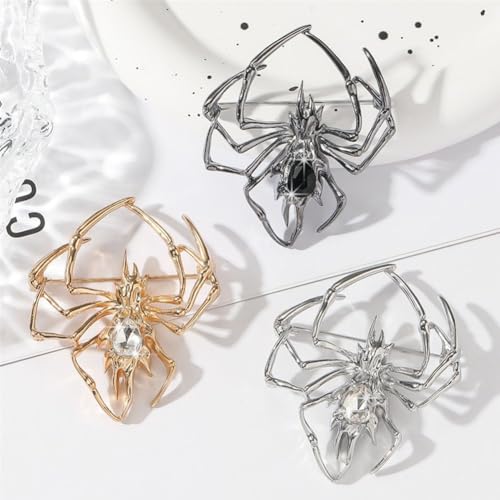 Image of Victorian Style Mother of Pearl Body and Micro Pave Spider Brooches Pins Silver Tone Goth Accessories Pins for Backpacks Aesthetic