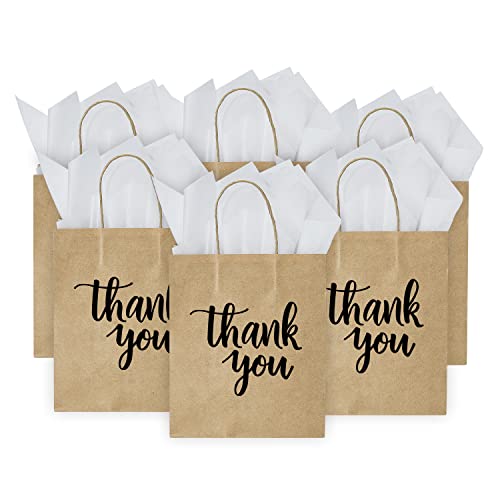 DjinnGlory 50 Pack Small Teal Blue Paper Bags with Handles 9x5.5x3.15 Inch and 50 White Tissue Paper, Thank You Gift Bags for Business Wedding Baby Shower Birthday Party Goodies