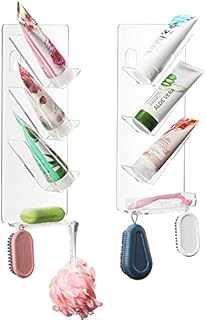 Lisol Rust Proof Shower Caddy 2 Pack, Bathroom Storage Organiser Adhesive, Shower Caddy Organizer, No Drilling, Neat and Tidy Bath Shelf for Everything ( Clear )