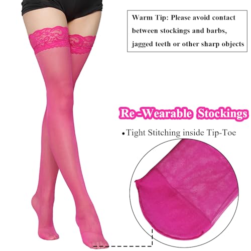 Image of Thigh High Stockings Lace Top, Women's Semi Sheer Sexy Stay Up Halloween Lingerie Thigh High Stockings