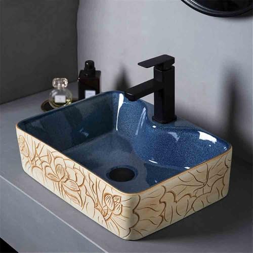 Lavabo de salle de bain bleu compact, petit lavabo carré pour optimiser l'espace intérieur