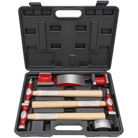 PASBAS 7 Piece Auto Body Repair Kit，Hammer and Dolly Tools with Carbon Steel on Wood Handles,Performance Heavy Duty Dollies Set,Roller Fixer Dent Remover Tool. Cover