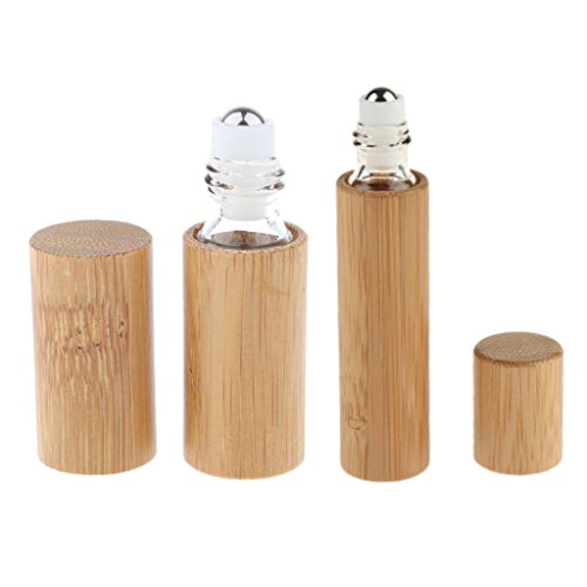 2Pcs Natural Bamboo Refillable Empty Sample Essential Oil Roll On Bottles