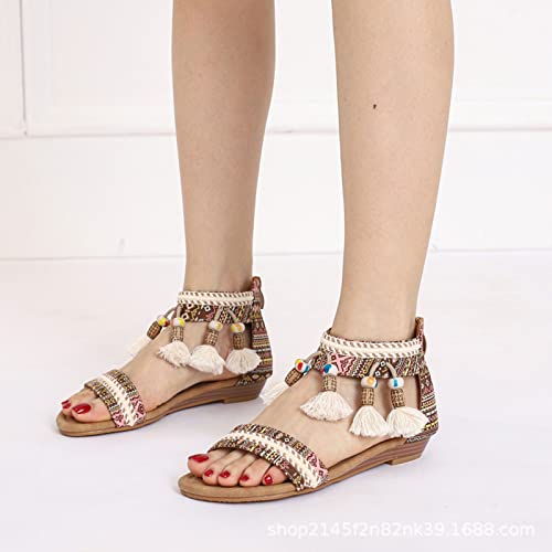 Sandals Slope Heeled Sandals for Women's Summer Open-Toe Seaside Tourism Sandals Sandal(A,38)2