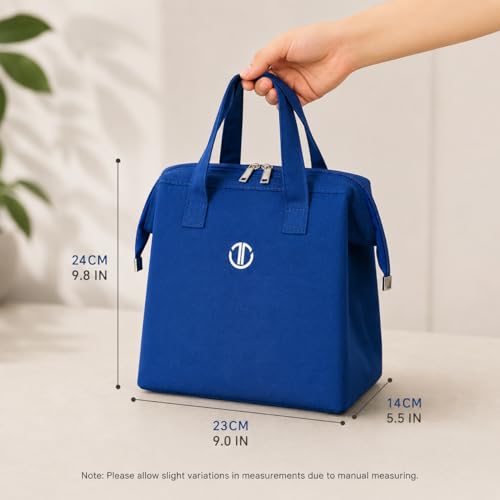 Image of THICKET Insulated Lunch Bag for Women & Men | Premium Fabric with Easy-Clean Alumnium Foil Lining, Dual Zippers & Bottle Strap | Lunch Bag for Office, Work, Travel & Picnic (Royal Blue)