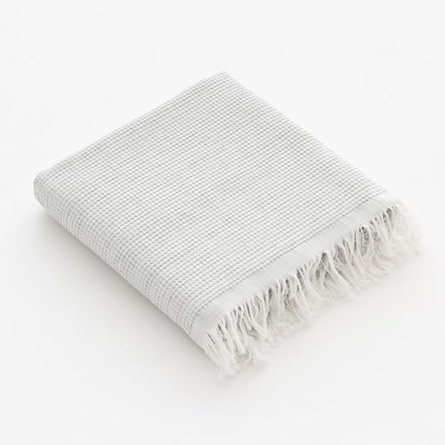 GAMUSI Fouta Pareo Serviette de plage, légère, motif nid d'abeille, 190 x 180 cm, Gris clair
