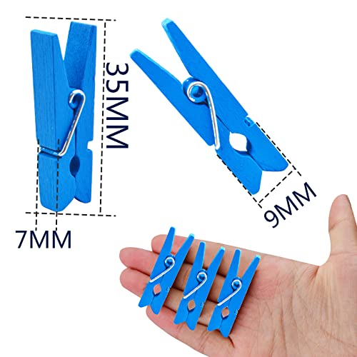 Jdesun 50pcs Blue Wood Clips Mini Clothespins Wooden Utility Paper Photo Clips Laundry Clothespin Peg Pins Craft Clip for Hanging Pictures Clothing DIY Handmade Projects