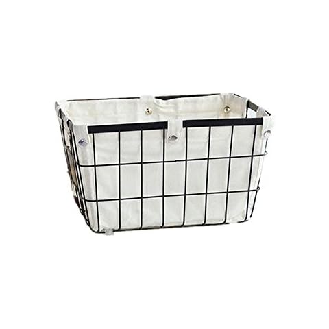 DODXIAOBEUL Handmade -Open Storage Bread Food Basket,Kitchen Cabinet and Pantry Storage Organizer Bin & Containers- Two Cut-Out Handles Wire Metal with Canvas Lining 13x10x7.5 Inches Black Cover