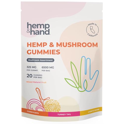 Hemp & Mushroom Gummies 6500mg - Max Strength for Adults - Chill Inflammation Natural Pain Restful Sleep (325mg Gummy) - by Hemp and Hand