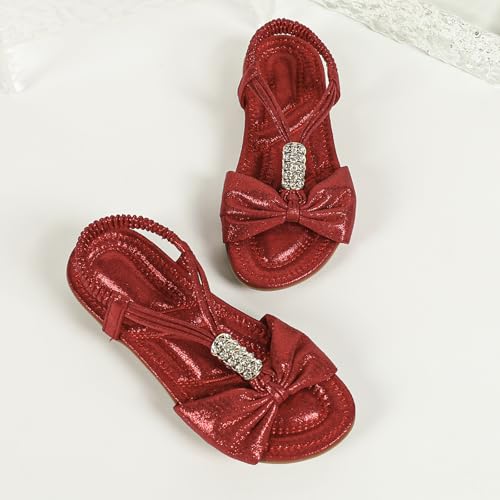Image of Toddler Girls Sandals Elastic Strap Comfort Soft Princess Flats Summer Cute Bowknot Summer Shoes