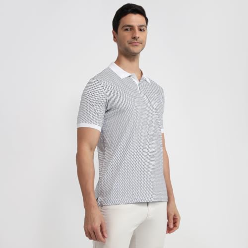 Image of Raymond Men Modern Fit Print Pattern Pure Cotton Polo Neck Half Sleeve Casual T-Shirt