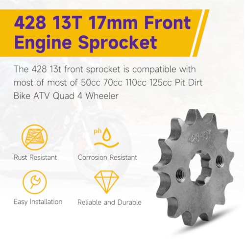 Image of HIAORS 428 13T 17mm Motorcycle Front Engine Sprocket Compatible with 50cc 70cc 110cc 125cc 140cc 160cc TaoTao Coolster Apollo Coleman Boom Vader Roketa Lifan ATV Quad 4 Wheeler Pit Dirt Bike Parts