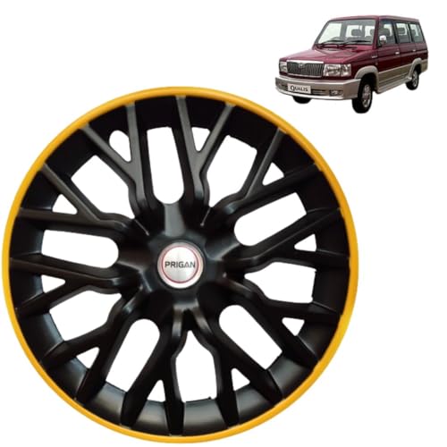 Image of Prigan Wheel Cover for QUALIS 14 Inch Black Yellow Wheel Cap (Available in 12,13,14 Inch) (Set of 4 Pcs) (Press Fitting) Model- Power GT Yellow-14