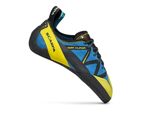 SCARPA Vapor Lace Scarpe da arrampicata da uomo per arrampicata sportiva e bouldering, Blu/giallo., 8 Women/7 Men
