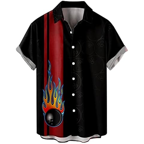 Summer Casual Holiday Beach Shirts Mens Bowling Shirts 1950s Retro Short Sleeve Button Down Shirts Cuban Style Camp Shirt(Red,Medium) Cover