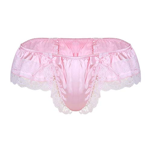 Lyb-s. Männer Bikini-Tanga-Unterwäsche glänzendes satinierter Wäscherei-Höschen Spitze mit Bowknot (Color : Pink, Size : M) Cover