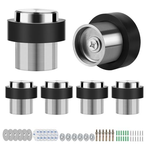 SWAWIS 6 Pièces Butoir de Porte ø 32mm Hauteur 45mm, Butoir de Porte Sol en Acier Inoxydable, Arrêts de Porte de Plancher, avec Vis et Colle 3M, 3 Méthodes...