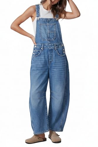 Ladyful Women's Overall Casual Straight Wide Leg Bib Jeans Overall Adjustable Straps Denim Romper Stretch Jumpsuits