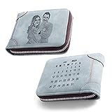  Personalisiert Damen Leder Geldbörse mit Foto & Kalender Gravierter Hellblau Geldbeutel Portemonnaie mit Kartenfächer Reißverschluss für Frauen Mutter Geburtstag Weihnachts Geschenk (Hellblau-kurz)