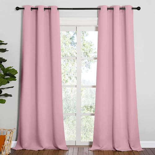Image of NICETOWN Patio Glass Door Blackout Curtains for Bedroom /Living Room, Privacy Panel Drapes for Dining Room and Guest Room (Crystal Pink, 42 inches Wide x 90 inches Long, 1 Pair)