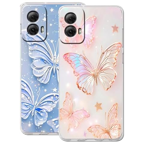 B-wishy 2 Pack Pretty Elegant Butterfly Glitter Case for Motorola Moto Edge 2024 [Not Fit 2023] Soft TPU Luxury Protective Shockproof Phone Case for Adults Women Girls for Moto Edge 2024 (2 pcs) Cover