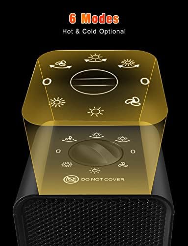 Electric Heater, ALFUEL Portable Space Heater for Home Energy Efficient Silent, 1200 / 600W PTC Fan Heater with 90° Oscillation, Tip-Over and Overheat Protection for Room, Office - Black