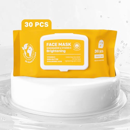 Korean Sheet Masks with Niacinamide & Vitamin C - 30-Pack Premium Face Mask Set - Intensive Hydrating Sheet Mask Collection - Advanced K-Beauty Skincare - Complete Monthly Supply for Daily Face Care