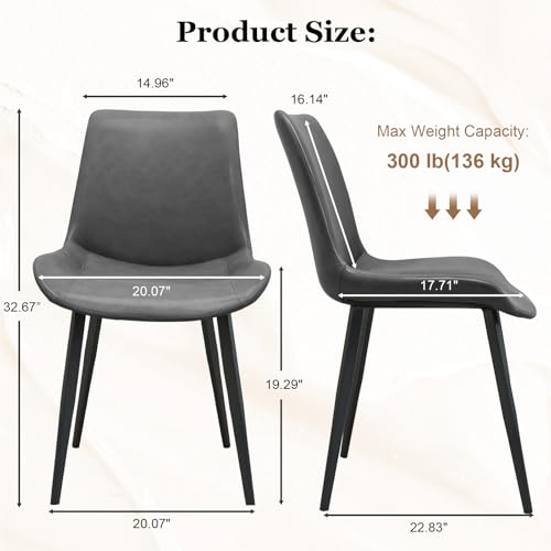 Image of Modern Dining Chairs Set of 4, PU Leather Dining Room Chairs, Upholstered Kitchen Chairs with Ergonomic Backrest & Sturdy Metal Legs, Perfect for Dining Room, Living Room, Grey