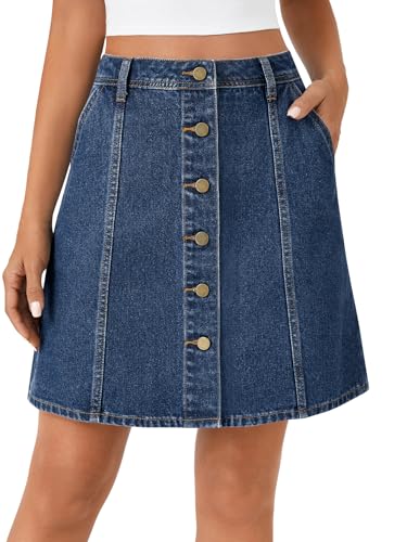 Rooscier Women's Button Down High Waisted A Line Jean Mini Denim Skirt with Pockets