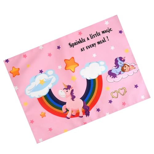 Image of Dining Table Mats Set of 2 - Unicorm Girly Theme,Digital Print, Washable, Indoor /Outdoor, Heat-Proof, Water Resistant, Wipe & Clean (47X33 cm) Pink
