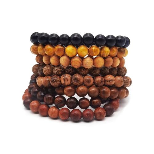 8 Pieces Natural Wood Elastic Beaded Bracelet for Men and Women2