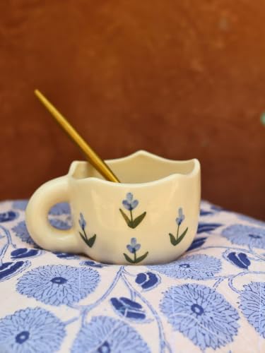 Image of WEAVING HOMES Daisy Bloom Mugs for Office, Stylish Tea Cups for Woman, Modern Coffee Mug for Travel (250 Ml) (1, WEAVING HOMES Blue Tulip Mug 220ml Microwave & Dishwasher Safe)